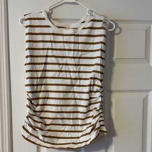 LOFT White and Tan Striped Tank Top